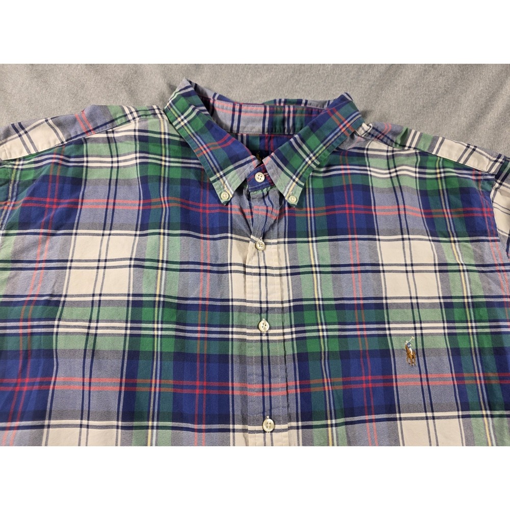 Ralph Lauren Mens 4XB Button‎ Up Shirt Green Madras Plaid Long Sleeve Preppy